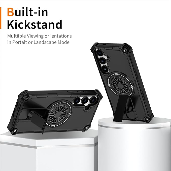 Magnetic Case for Galaxy S24 Plus/S25 Plus, Built-in Stand [Compatible with Mag-Safe] Shockproof Protective Cover Case for Samsung Galaxy S24 Plus/S25 Plus Black