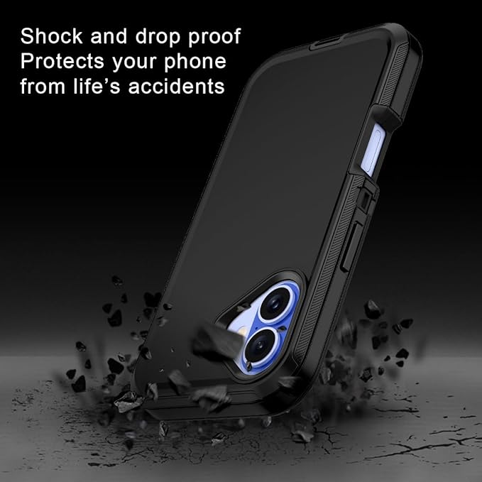for iPhone 16 Plus Case Shockproof Dust/Drop Proof 3-Layer Full Body Protection [Without Screen Protector] Rugged Heavy Duty Cover Case for Apple iPhone 16 Plus 6.7" 2024,Black/Black