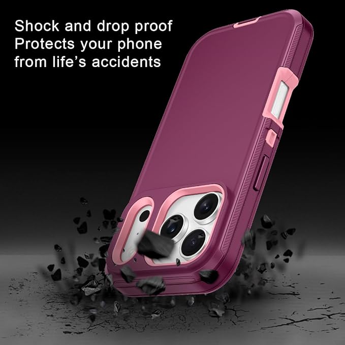 for iPhone 17 Pro Max Case Shockproof Dust/Drop Proof 3-Layer Full Body Protection [Without Screen Protector] Rugged Heavy Duty Cover Case for Apple iPhone 17 Pro Max 6.9" 2025,Purple/Pink
