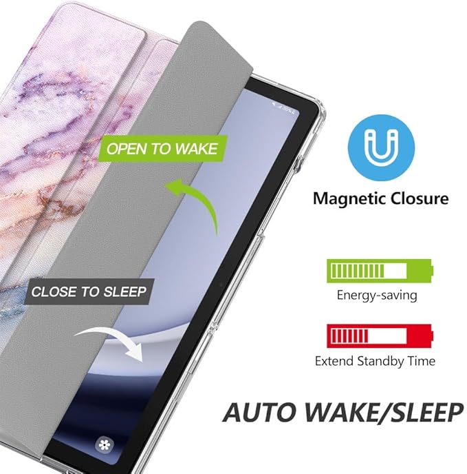 MoKo Case for Galaxy Tab A9+/A9 Plus 11 inch 2023, Slim Stand Protective Smart Cover with Hard PC Translucent Back Shell for Tab A9 Plus Tablet (SM-X210/X216/X218), Auto Wake/Sleep, Marble Purple