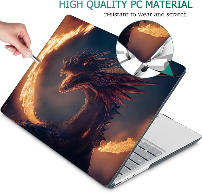 Tuiklol Case for 12.4 Inch Microsoft Surface Laptop Go 3/2 / 1 2023-2020 Releases, Plastic Hard Shell Case with Screen Protector and Keyborad Cover +Dust Plugs Model 2013/1943, Fire Dragon