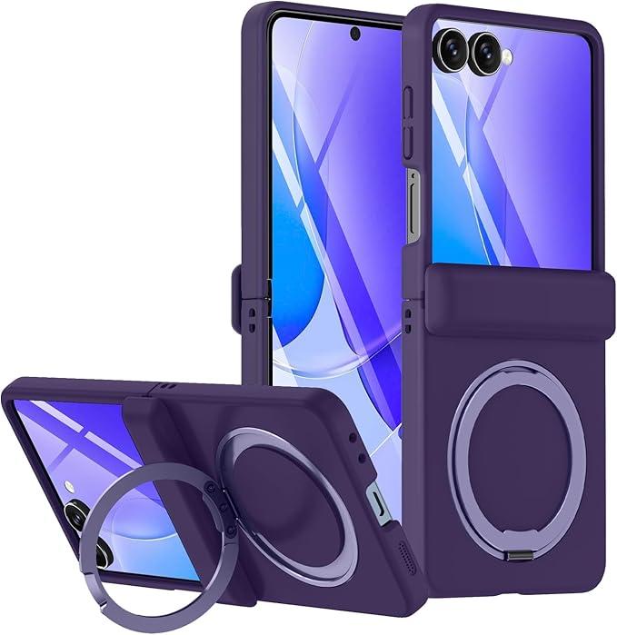 for Samsung Galaxy Z Flip 7 Case, Compatible with Magsafe, [Rugged Hinge Protection] [360° Kickstand], Mil-Grade Shockproof Slim Phone Case for Galaxy Z Flip 7 2025 (Darkpurple)