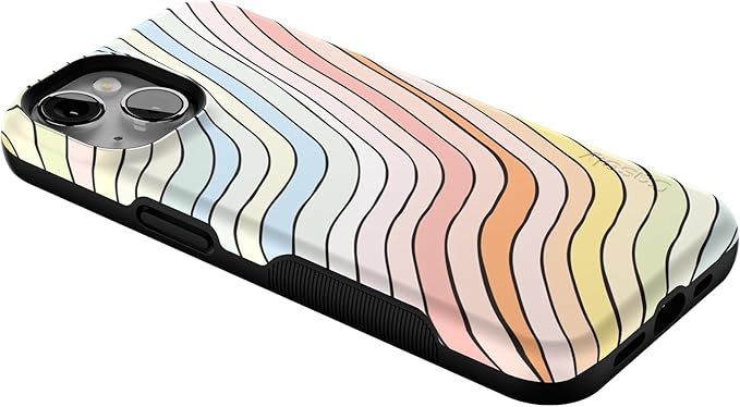 Casely iPhone 14 Case | Ride The Wave | Pastel Rainbow Lined | Compatible with MagSafe | Bold Protective Design