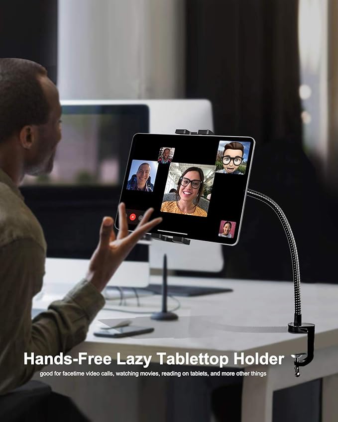 woleyi Gooseneck Tablet Holder Mount, Heavy Duty Desk/Bed Tablet Stand, Flexible Arm Clip for iPad Pro Air Mini, Galaxy Tab/Z Fold, Fire HD, Surface Pro/Go, Switch, iPhone and More 4.7-13" Devices