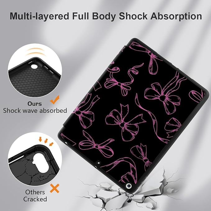 DONGKE Case Compatible with iPad 10.2 Inch 2021 2020 2019 iPad 9th/8th/7th Generation with Pencil Holder, Slim Stand Protective Case with Soft TPU Back, Auto Sleep/Wake Cover, Bows & Silk Ribbon