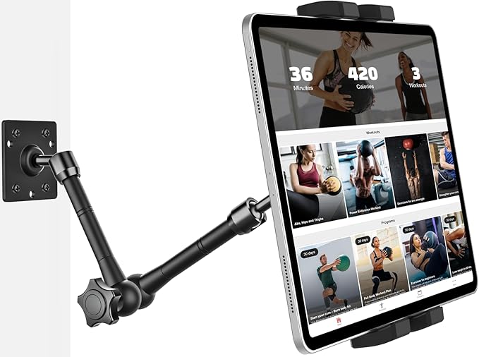 Metal Tablet Wall Mount Holder with 360° Adjustable Foldable Arm, for iPad Pro Air Mini | Galaxy Tab | Kindle Fire | Switch | 4.7-13" Device, for Kitchen Cabinet | Home | Desk | Under Counter | Office