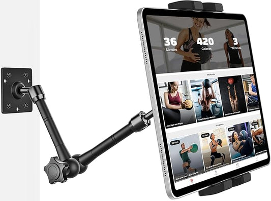 Metal Tablet Wall Mount Holder with 360° Adjustable Foldable Arm, for iPad Pro Air Mini | Galaxy Tab | Kindle Fire | Switch | 4.7-13" Device, for Kitchen Cabinet | Home | Desk | Under Counter | Office