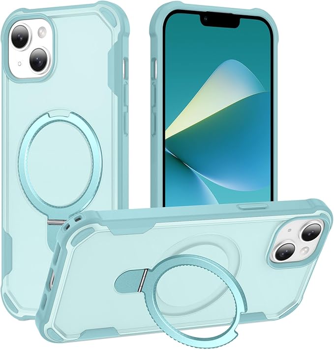 Compatible with iPhone 13 Case & iPhone 14 Case with Invisible Magnetic Ring Stand [Compatible with Magnetic] [Military Drop Protection] Shockproof Slim Hard Back Soft Edge 6.1 Inch, Blue