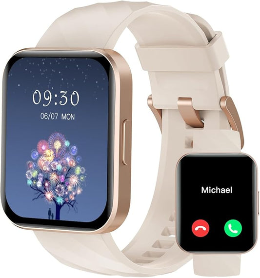 RUIMEN Smart Watches for Women Men (Answer/Make Calls) Compatible with iPhone/Android Phones, 1.85" HD Screen Fitness Tracker Heart Rate Monitor 100+ Sports Tracker Watch Waterproof (Milky White)