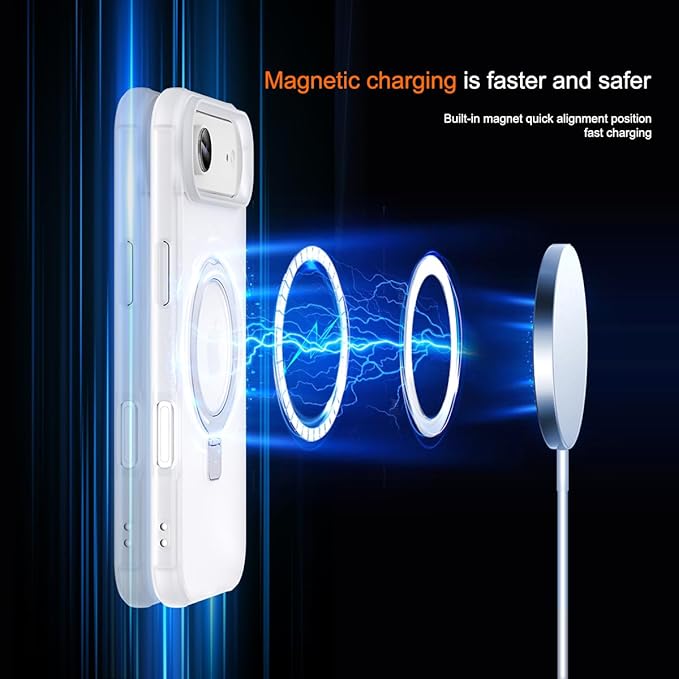 Magnetic Compatible with iPhone Air Case with Stand [Military Grade Drop Tested][Compatible with Magnet] Ring Translucent Slim Hard Back Soft Edge 17 Air Phone Case, Frost White
