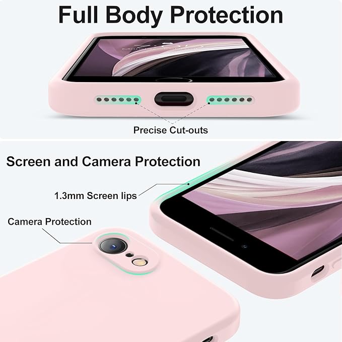 Vooii for iPhone SE Case 2022/3rd/2020,iPhone 8/7 Case, Upgraded Liquid Silicone with [Flat Edges] [Camera Protection] [Soft Anti-Scratch Microfiber Lining] Phone Case for iPhone SE - Chalk Pink