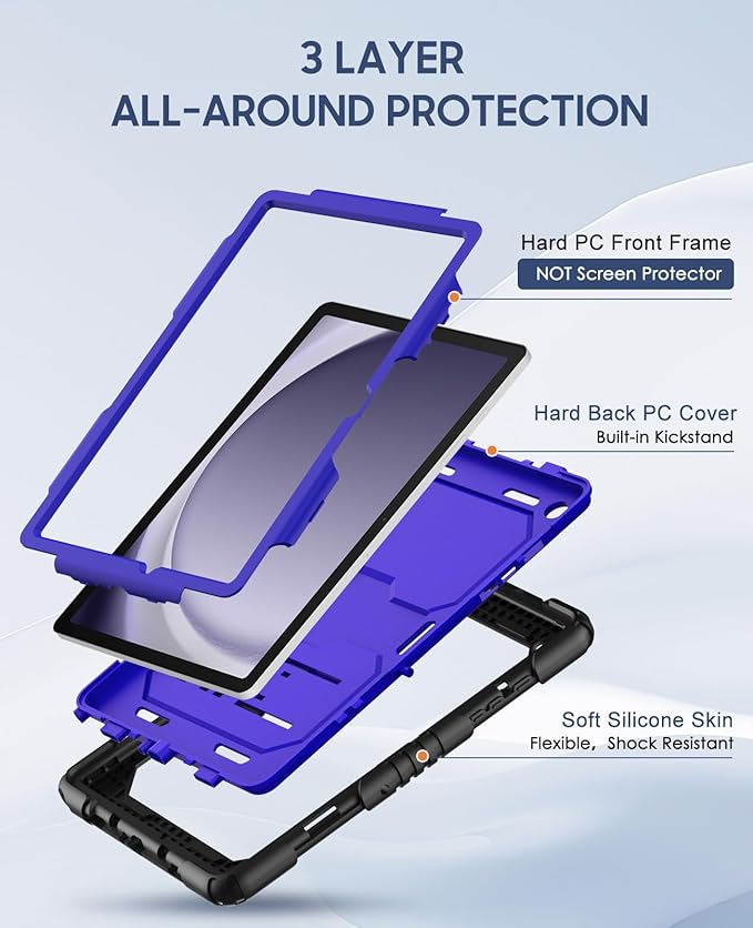 OKP Case for New Samsung Galaxy Tab A9+/ A9 Plus 11 Inch 2023 (SM-X210/X216/X218), Heavy Duty Shockproof Rugged 11" Galaxy A9+ Tablet Protective Cover with Kickstand for Kids Boys Girls, Black+Blue