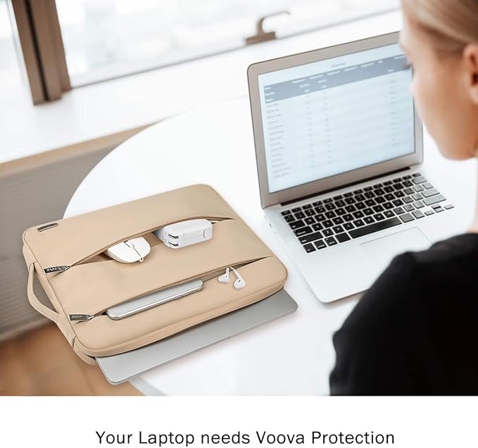 Voova 13 13.6 Inch Laptop Sleeve Case Compatible with MacBook Air 13 M1/M2/M3/M4 2020-2025, MacBook Pro 13/14, IPad Air/Pro 13, Waterproof Slim Computer Bag Cover with Handle, Apricot