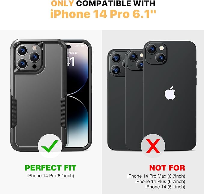 Diaclara Designed for iPhone 14 Pro Case, [with Privacy Screen Protector] [Anti Spy] [Military Grade Drop Protection] Heavy Duty Full-Body Shockproof Phone Case, Black