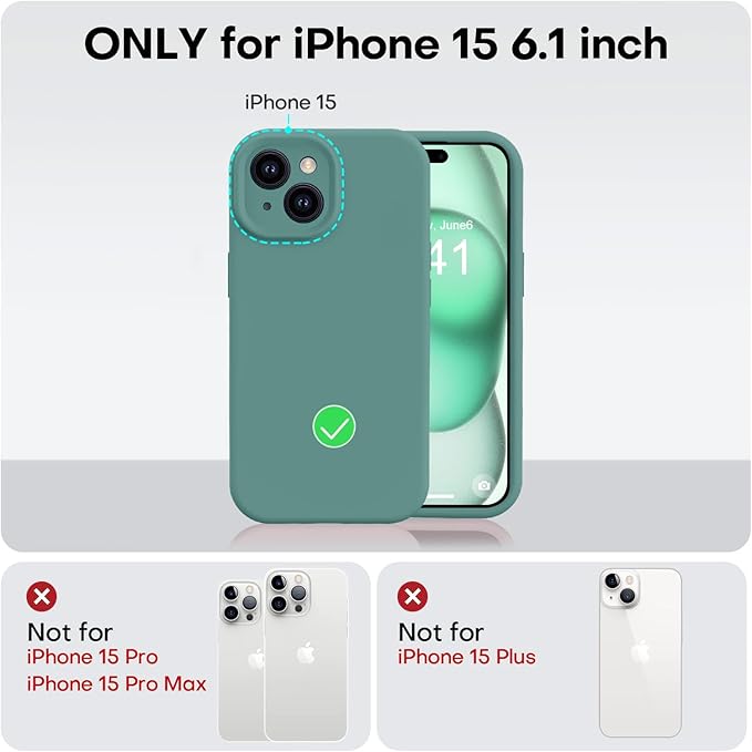 Vooii Compatible with iPhone 15 Case, Upgrade Defender Liquid Silicone, [Enhanced Camera Protection] [Soft Anti-Scratch Microfiber Lining] Shockproof Phone Case for iPhone 15 6.1 inch - Pine Green