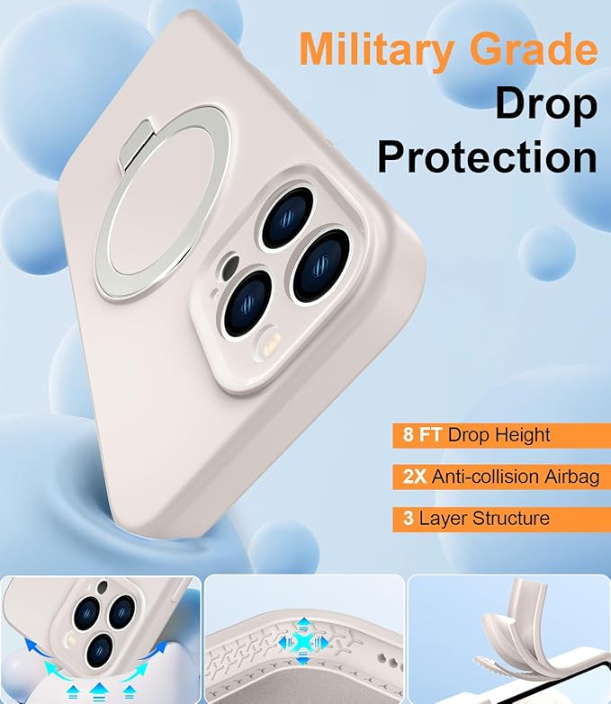 ZHK Liquid Silicone Designed for iPhone 16 pro Case with Magnet Stand, [Precise Camera Lens Protection][Mil-Grade Drop Shockproof][Soft Anti-Scratch Microfiber Lining] Slim Fit Cover, Beige