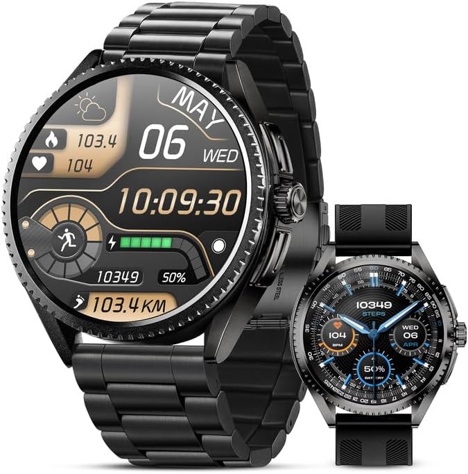 Military Smart Watch for Men (2025/Voice Assistant) 1.75-inch HD AMOLED Tactical Smartwatch for Android iOS 100+ Sport Mode Fitness Tracker with Heart Rate SpO2 Sleep Monitor IP67 Waterproof 2 Straps