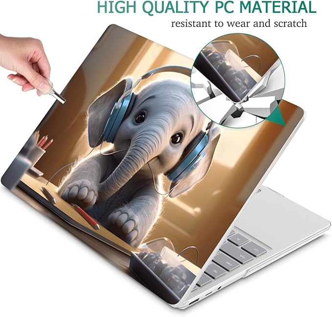 Tuiklol Case for 12.4 Inch Microsoft Surface Laptop Go 3/2 / 1 2023-2020 Releases, Plastic Hard Shell Case with Screen Protector and Keyborad Cover +Dust Plugs Model 2013/1943, Elephant