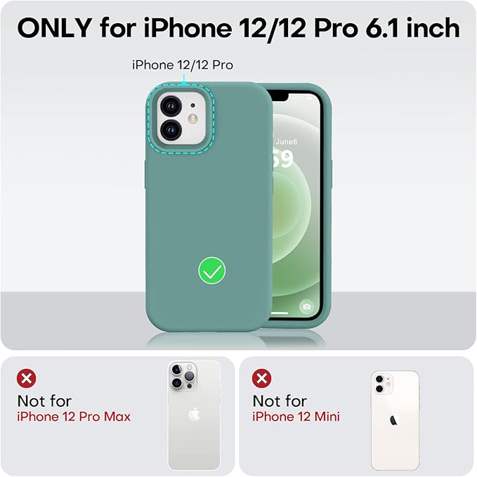 Vooii Compatible with iPhone 12 Case/iPhone 12 Pro Case, Liquid Silicone Upgrade [Soft Anti-Scratch Microfiber Lining] [Shockproof Drop Protection] Phone Case 6.1 inch - Pine Green