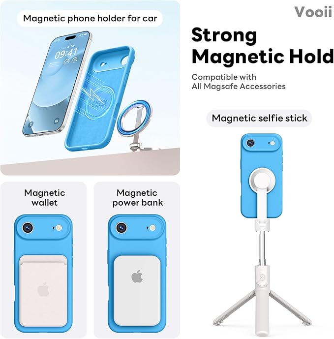Vooii Magnetic Compatible with iPhone Air Case (Compatible with Magsafe) (Upgraded Camera Protection) Liquid Silicone Shockproof Full Body Protective Phone Cover for Women Men, Blue, 6.5"