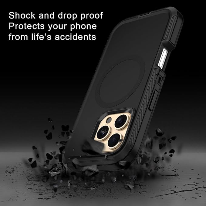 for iPhone 16 Pro Max Case [Compatible with MagSafe] Shockproof 3-Layer Full Body Protection [Without Screen Protector] Rugged Heavy Duty Cover Case for iPhone 16 Pro Max 6.9",Black/Black