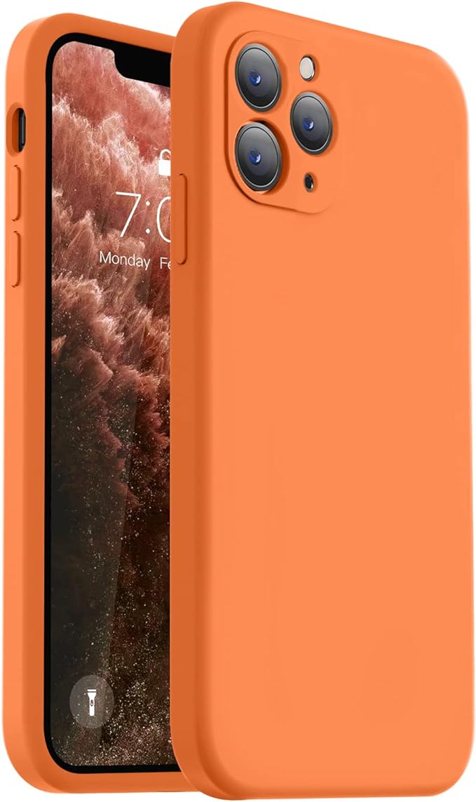 Vooii Compatible with iPhone 11 Pro Max Case, Upgraded Liquid Silicone with [Flat Edges] [Camera Protection] [Soft Anti-Scratch Microfiber Lining] Phone Case for iPhone 11 Pro Max - Bright Orange