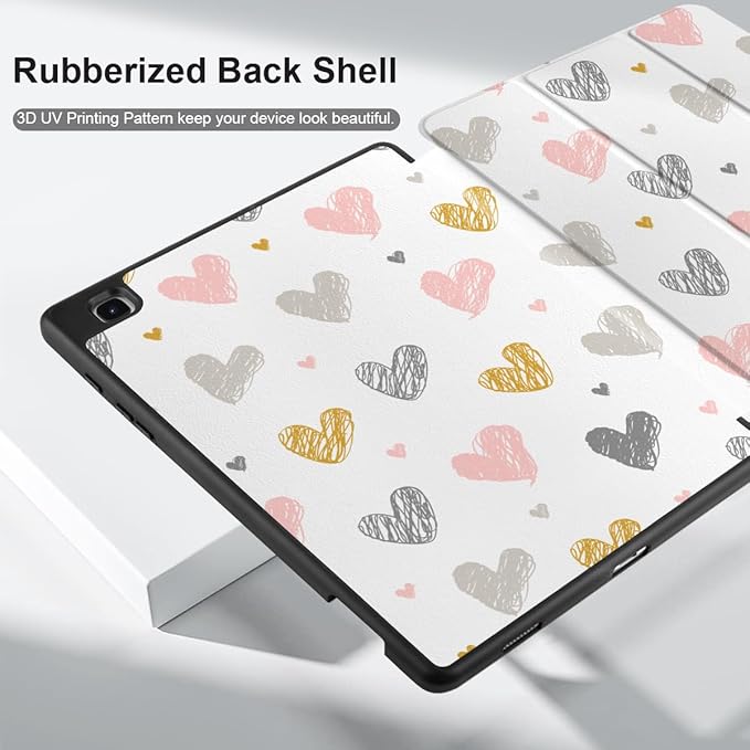 DONGKE Case for Samsung Galaxy Tab S6 Lite 10.4 Inch 2024/2022/2020, Trifold Stand + S Pen Holder + Auto Wake/Sleep + Soft TPU Protective Stand Back Cover, Cute Hearts