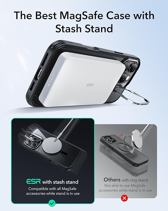 ESR for iPhone 16 Pro Max Case, Compatible with MagSafe, Military-Grade Protective Case for iPhone 16 Pro Max,Built-in Stash Stand , Scratch-Resistant Back Cover, Classic Series, Clear Black