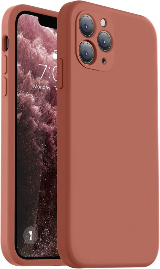 Vooii Compatible with iPhone 11 Pro Case, Upgraded Liquid Silicone with [Flat Edges] [Camera Protection] [Soft Anti-Scratch Microfiber Lining] Phone Case for iPhone 11 Pro 5.8 inch - Caramel