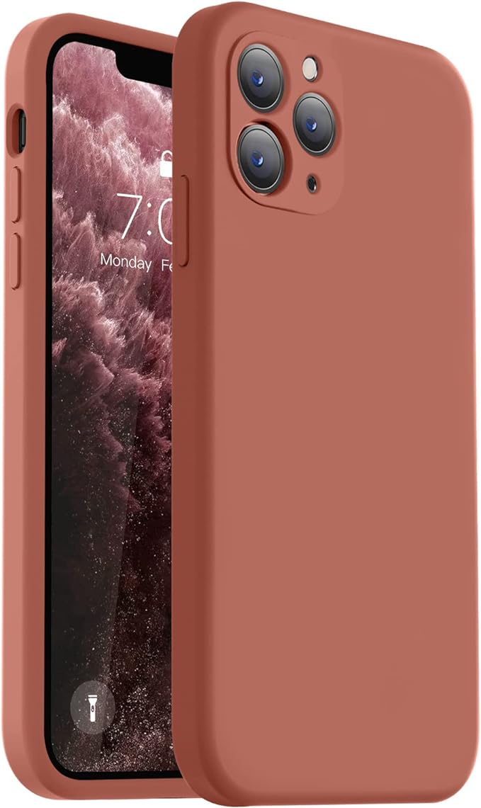 Vooii Compatible with iPhone 11 Pro Max Case, Upgraded Liquid Silicone with [Flat Edges] [Camera Protection] [Soft Anti-Scratch Microfiber Lining] Phone Case for iPhone 11 Pro Max - Caramel