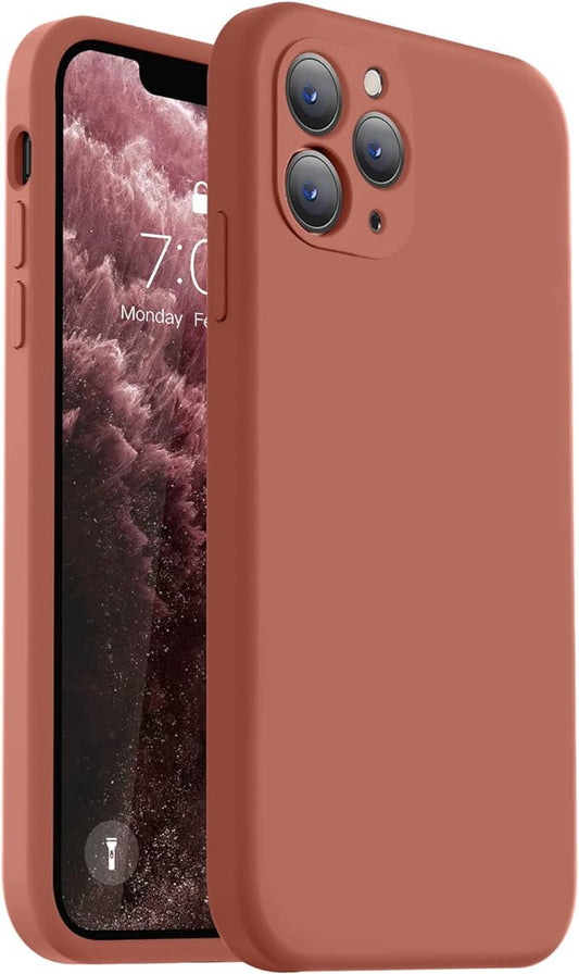 Vooii Compatible with iPhone 11 Pro Max Case, Upgraded Liquid Silicone with [Flat Edges] [Camera Protection] [Soft Anti-Scratch Microfiber Lining] Phone Case for iPhone 11 Pro Max - Caramel