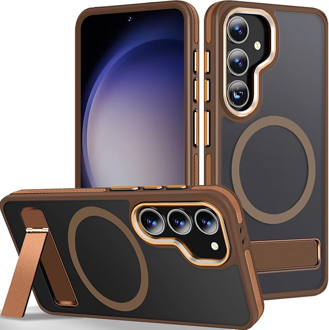 Case for Samsung Galaxy S24 Plus, Compatible with Magsafe, [Invisible & Adjustable Stand] for Matte Translucent S24+ Cover, Anti-Slip Shockproof Slim Phone Case for Galaxy S24 Plus (Brown)