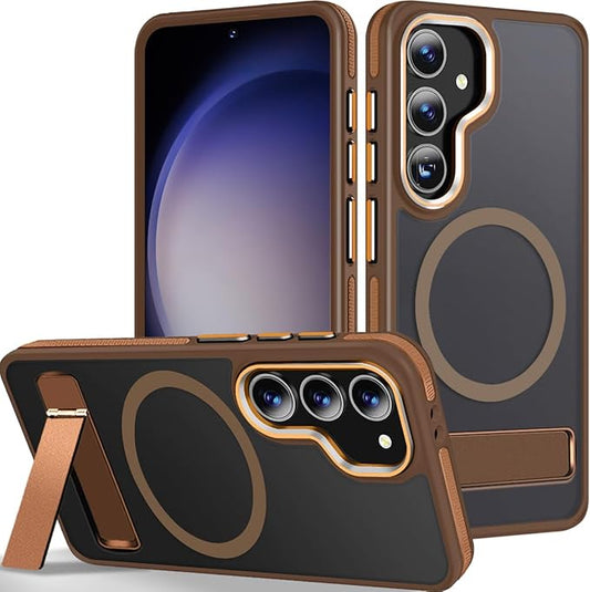 Case for Samsung Galaxy S24 Plus, Compatible with Magsafe, [Invisible & Adjustable Stand] for Matte Translucent S24+ Cover, Anti-Slip Shockproof Slim Phone Case for Galaxy S24 Plus (Brown)