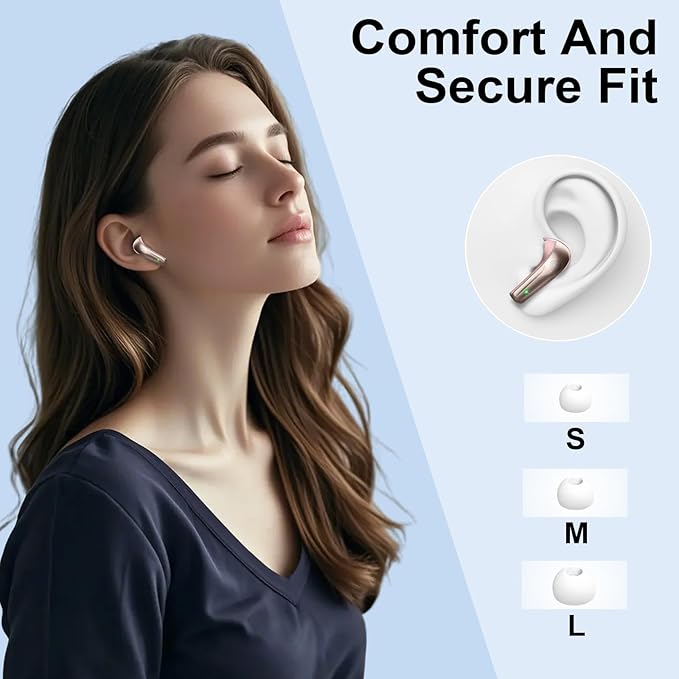 Wireless Earbuds, Bluetooth 5.4 Headphones in Ear, Mini Bluetooth Earbuds HiFi Stereo Deep Bass with 4 ENC Noise Cancelling Mic, Wireless Ear Buds 47H Long Playtime LED IP7 Waterproof USB-C(Rose Gold)