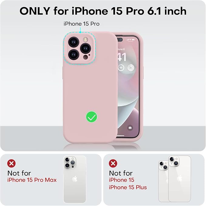 Vooii Compatible with iPhone 15 Pro Case, Upgrade Defender Liquid Silicone, [Camera Protection] [Soft Anti-Scratch Microfiber Lining] Shockproof Phone Case for iPhone 15 Pro 6.1 inch - Pink Sand