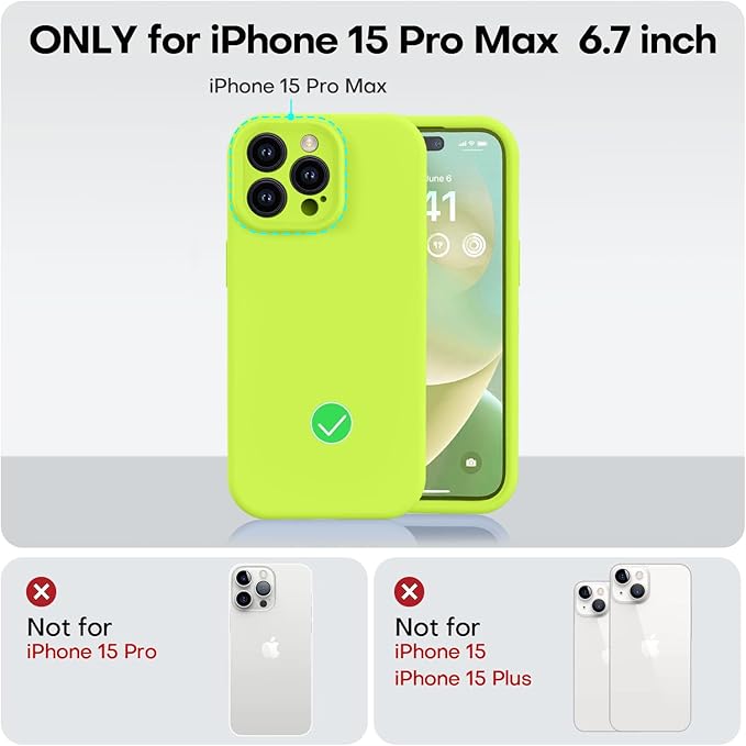Vooii Compatible with iPhone 15 Pro Max Case, Upgraded Premium Silicone, [Camera Protection] [Soft Anti-Scratch Microfiber Lining] Shockproof Phone Case for iPhone 15 Pro Max 6.7" - Fluorescent Green