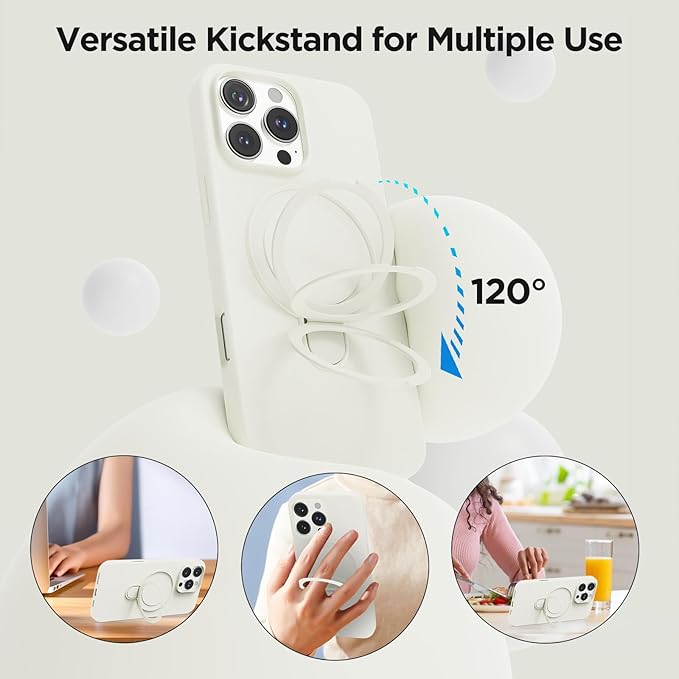 Magnetic Stand for iPhone16 Pro Case with Kickstand 【Lab-Certified Protection】【Not Yellowing】【Anti-Fingerprint】 Durable, Enhanced Grip, Slim，White，iPhone 16 Pro 6.3"