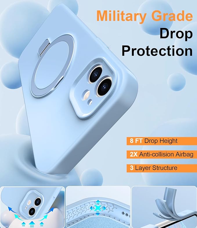 ZHK Liquid Silicone Designed for iPhone 11 Case with Magnet Stand, [Precise Camera Lens Protection][Mil-Grade Drop Shockproof][Soft Anti-Scratch Microfiber Lining] Slim Fit Cover,Baby Blue