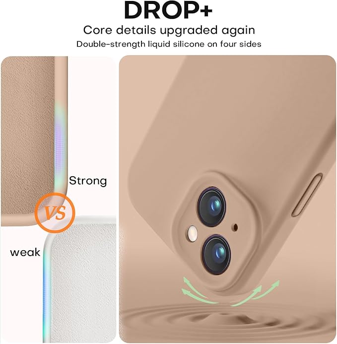 Vooii Compatible with iPhone 15 Case, Upgrade Defender Liquid Silicone, [Enhanced Camera Protection] [Soft Anti-Scratch Microfiber Lining] Shockproof Phone Case for iPhone 15 6.1 inch - Light Brown