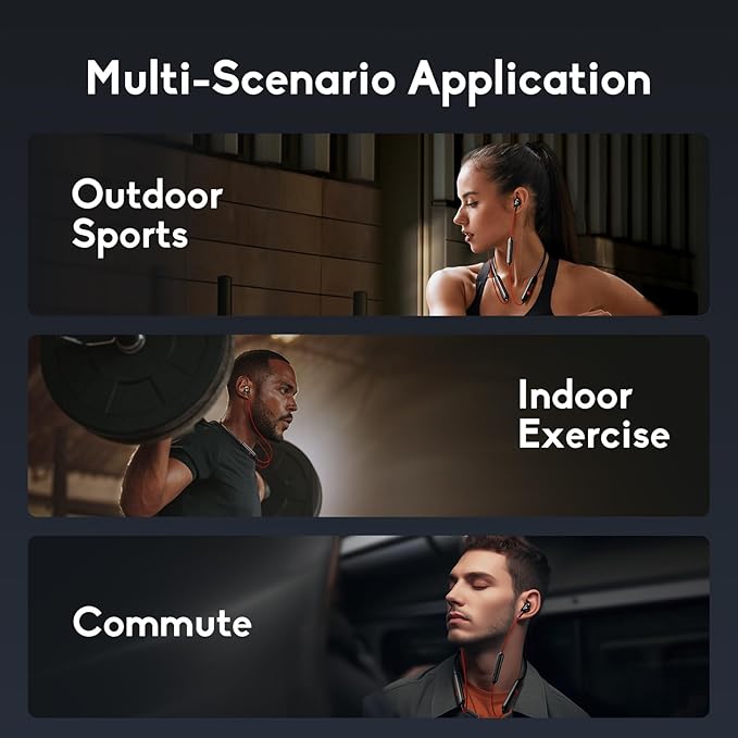 LINKLIKE Neckband Bluetooth Earbuds Wireless, Sports Earphones with 100H Playtime, HD Sound with 4 Drivers, Earbuds Around Neck Secure Fit IPX7 Waterproof for Running,Gym,Workout-Red