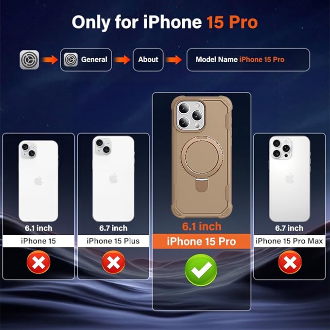 Designed for iPhone 15 Pro Case with Magnetic Stand [Military Drop Protection][Compatible with Magnet] Shockproof 15 Pro Phone Case with Ring Holder, Khaki