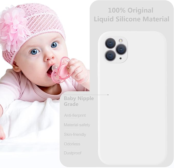 Vooii Compatible with iPhone 11 Pro Case, Upgraded Liquid Silicone with [Flat Edges] [Camera Protection] [Soft Anti-Scratch Microfiber Lining] Phone Case for iPhone 11 Pro 5.8 inch - White