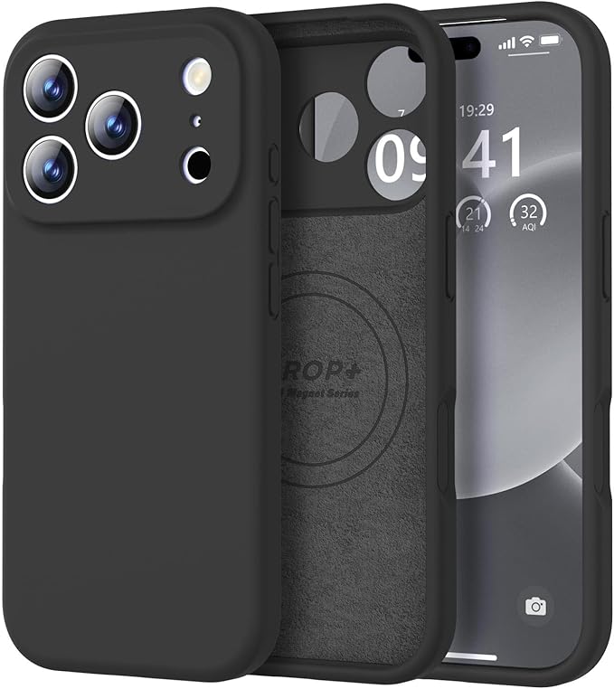 Vooii Magnetic Compatible with iPhone 17 Pro Case (Compatible with Magsafe) (Upgraded Camera Protection) Liquid Silicone Shockproof Full Body Protective Phone Cover for Women Men, Black, 6.3”