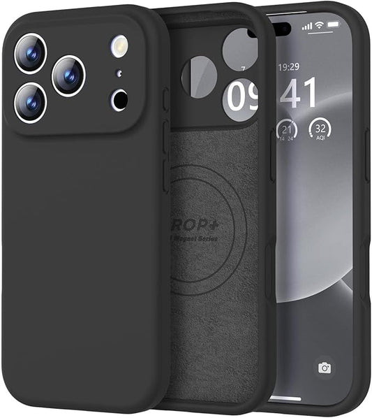 Vooii Magnetic Compatible with iPhone 17 Pro Case (Compatible with Magsafe) (Upgraded Camera Protection) Liquid Silicone Shockproof Full Body Protective Phone Cover for Women Men, Black, 6.3”