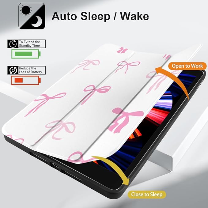 DONGKE Case Compatible with iPad 10.2 Inch 2021 2020 2019 iPad 9th/8th/7th Generation with Pencil Holder, Slim Stand Protective Case with Soft TPU Back, Auto Sleep/Wake Cover, Pink Bows