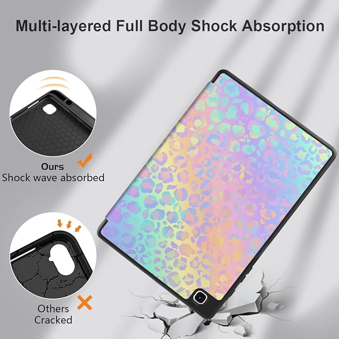 DONGKE Case for Samsung Galaxy Tab S6 Lite 10.4 Inch 2024/2022/2020, Trifold Stand + S Pen Holder + Auto Wake/Sleep + Soft TPU Protective Stand Back Cover, Colorful Leopard