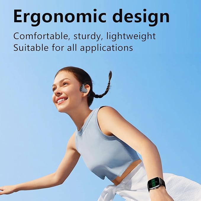 Open Ear Headphones, Wireless TWS Stereo Bluetooth 5.3 with Microphone, Ultra-Comfort, Fast Charging, IXP4 Waterproof, Lightweight, Smart Digital Display, Sport Earbuds, 300H, Black