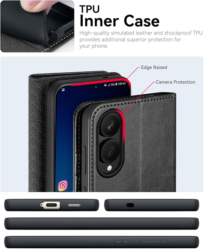 OCASE Compatible with Galaxy S25 Edge Wallet Case, PU Leather Flip Folio Case with Card Holders RFID Blocking Kickstand [Shockproof TPU Inner Shell] Protective Phone Cover 2025, Black