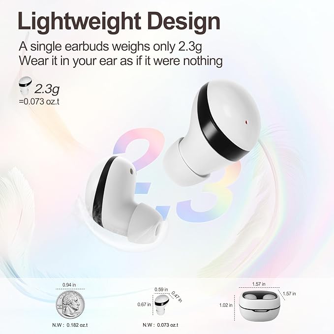 Sleep Earbuds, Invisible Mini Headphones Wireless Bluetooth, Sleep Headphones for Side Sleepers, Small Ear Buds, Hidden Earbuds for Work, Suitable for Sleep, Work, Exercise (White)