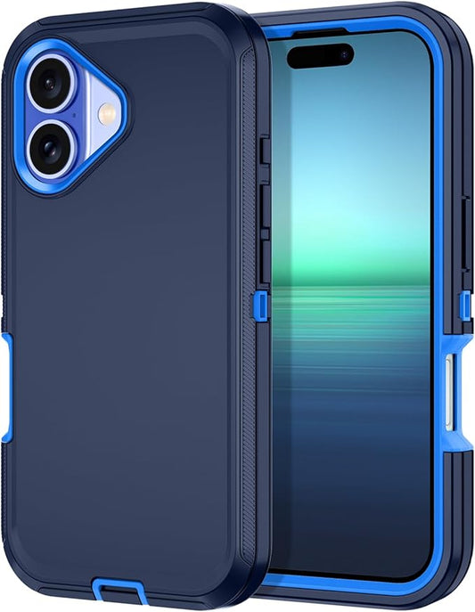 for iPhone 16 Case Shockproof Dust/Drop Proof 3-Layer Full Body Protection [Without Screen Protector] Rugged Heavy Duty Cover Case for Apple iPhone 16 6.1" 2024,Navy Blue